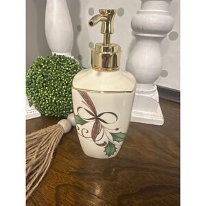 VTG Lenox Holiday Nouveau Ceramic Soap Dispenser Gold Trim Holly Christmas